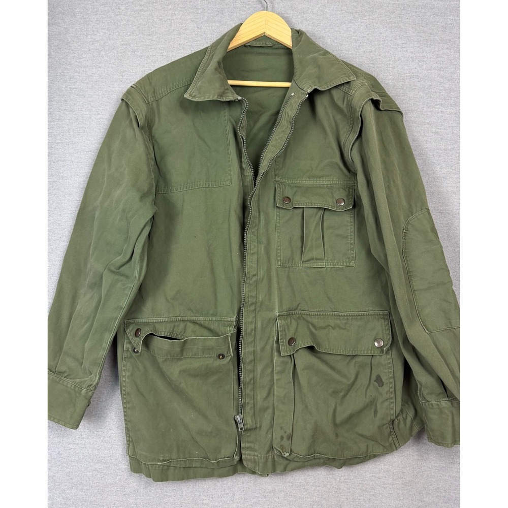 Vintage French Military Field Jacket Olive Green Cotton Utility Coat Size 52